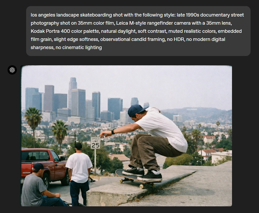 A realistic chatgpt image of a skateboarder in Los Angeles generated from a detailed prompt, showcasing the photorealistic quality of chatgpt image 1.5