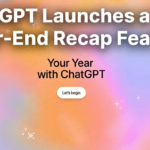 A colorful announcement graphic for the New Year-End Recap feature, titled "Your Year with ChatGPT," inviting users to explore their personal Year-End Recap