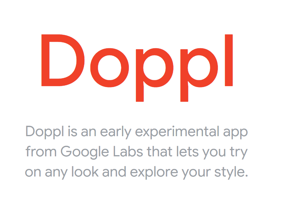 A graphic for the new Try on App and Google Launches announcement, featuring the red "Doppl" logo and a description of it as an early experimental app from Google Labs