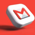 A stylized 3D Gmail logo floating against a solid red background, illustrating the latest updates for a google and gmail address
